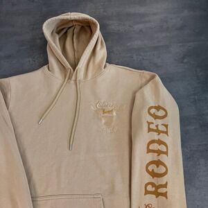 Coors Banquet Hoodie Men XL Tan Rodeo Bull Cowboy Embroidered Sweatshirt Beer